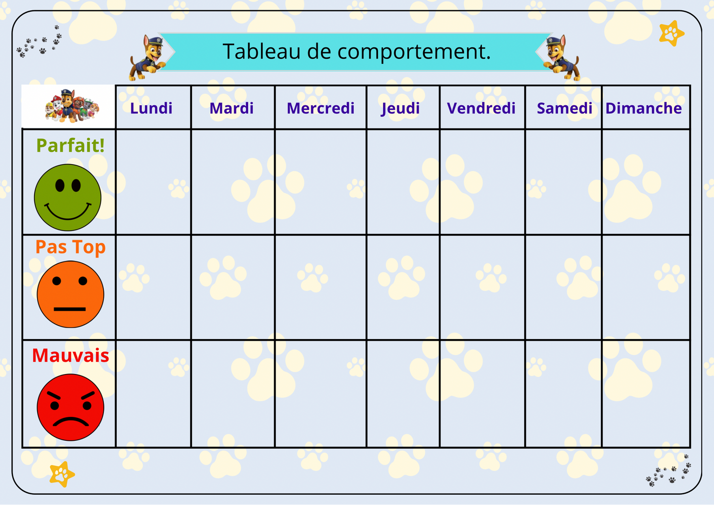 Tableau De Comportement Personnalisable.
