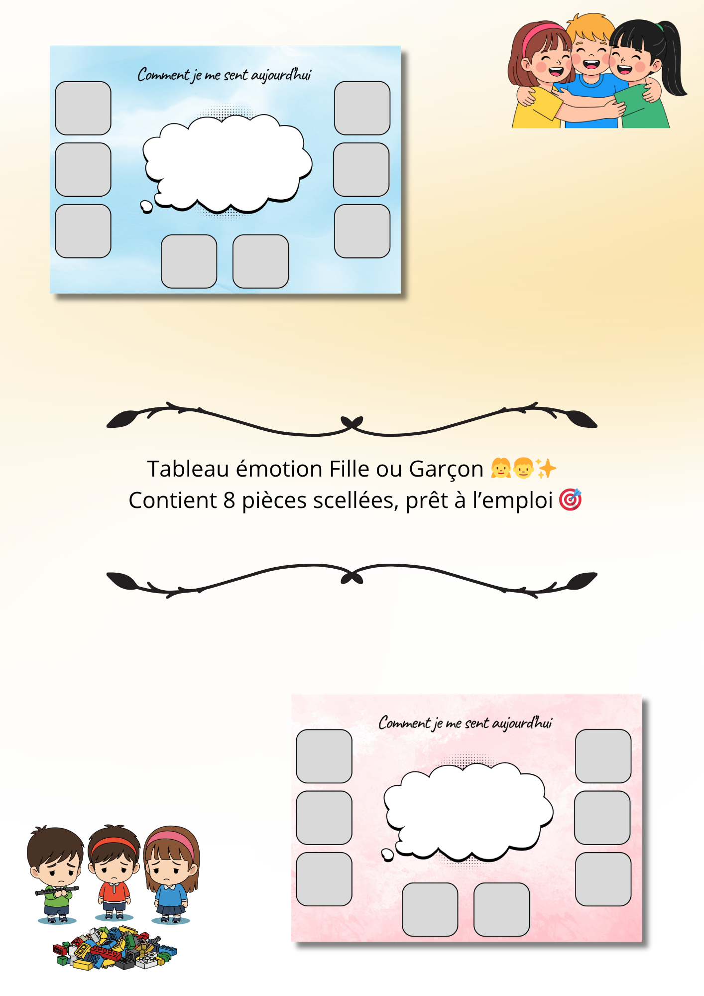Tableau des émotions enfant – Version fille & garçon